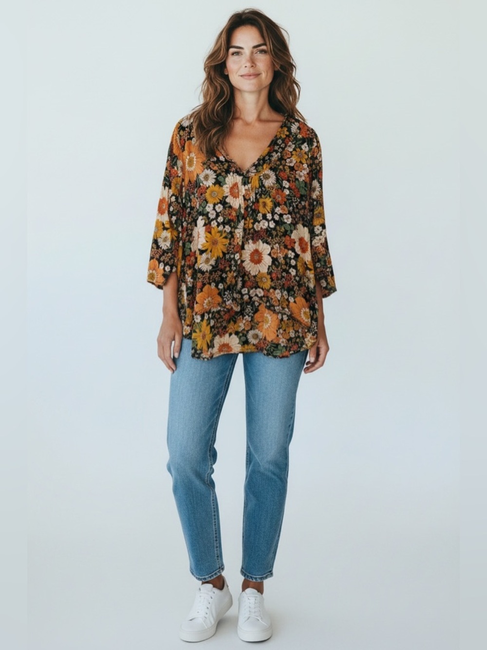 Natural Life Women’s Floral Print Shirt 100% Cotton Size Large XL Orange